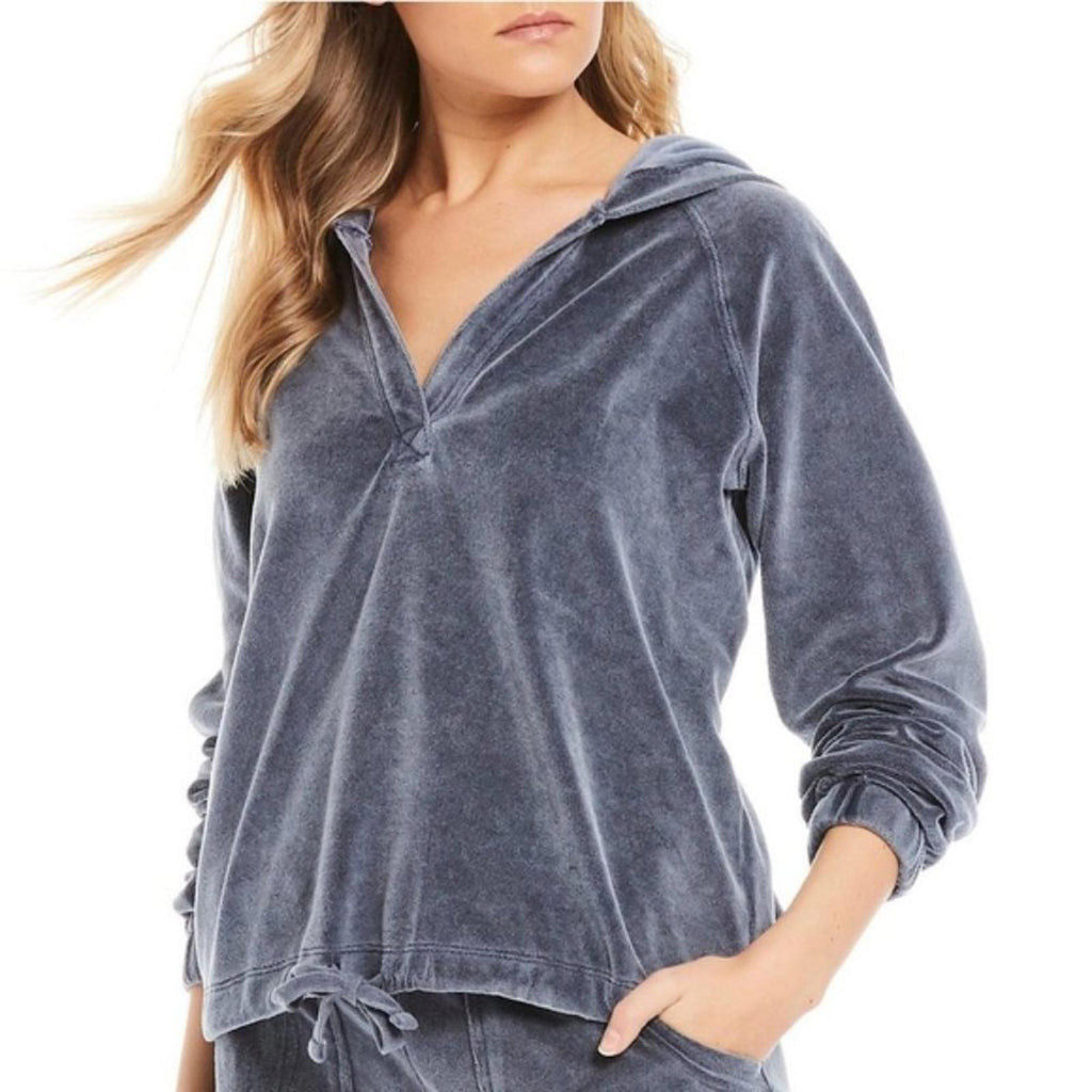 Jessica Simpson Velour Hoodie Sweatshirt in Bluish Grey, Size L New w/Tag