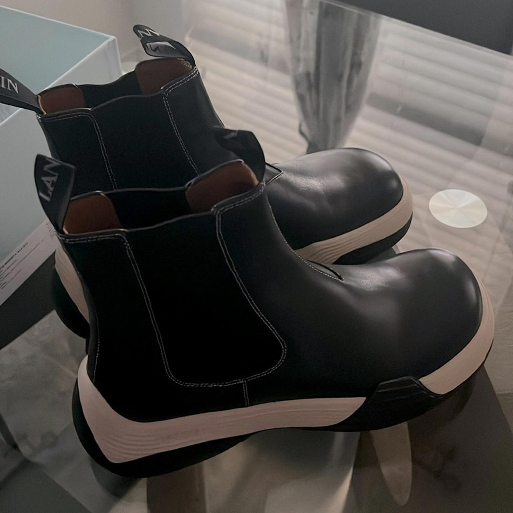 LANVIN Flash-X Bold Pull On Chelsea Boots, Black Size 44 New in Box + DustBag