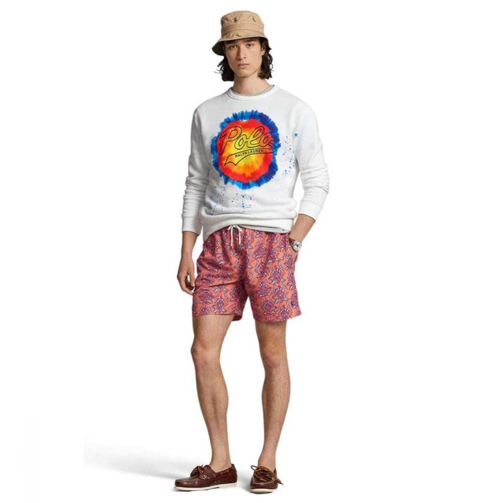 Polo Ralph Lauren Logo Tie-Dye Print Fleece Sweatshirt, White Size XL New w/Tag