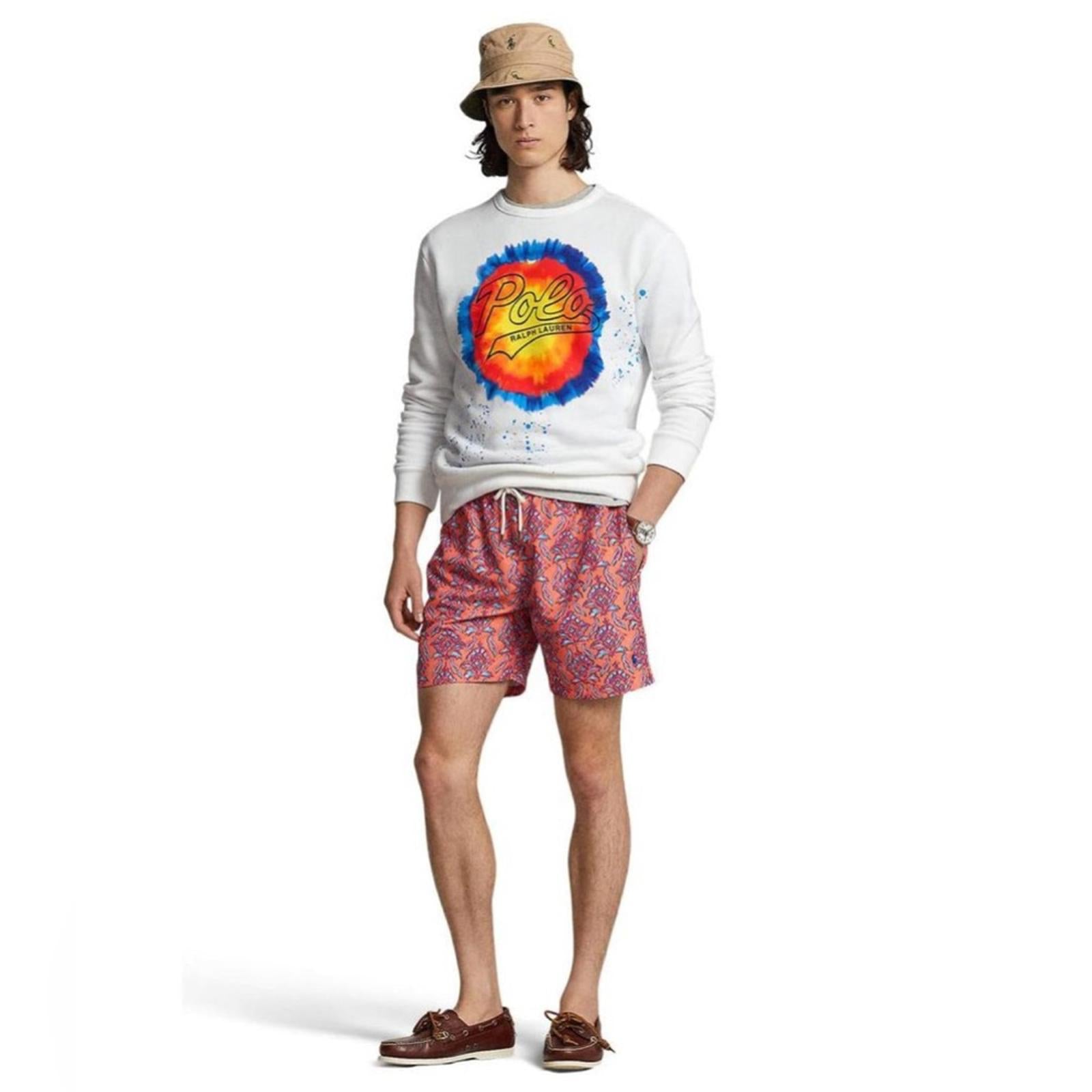 Polo Ralph Lauren Logo Tie-Dye Print Fleece Sweatshirt, White Size XL New w/Tag