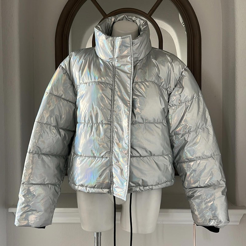 AQUA Iridescent Cropped Puffer Jacket, Omber Size XL New w/Tag $168