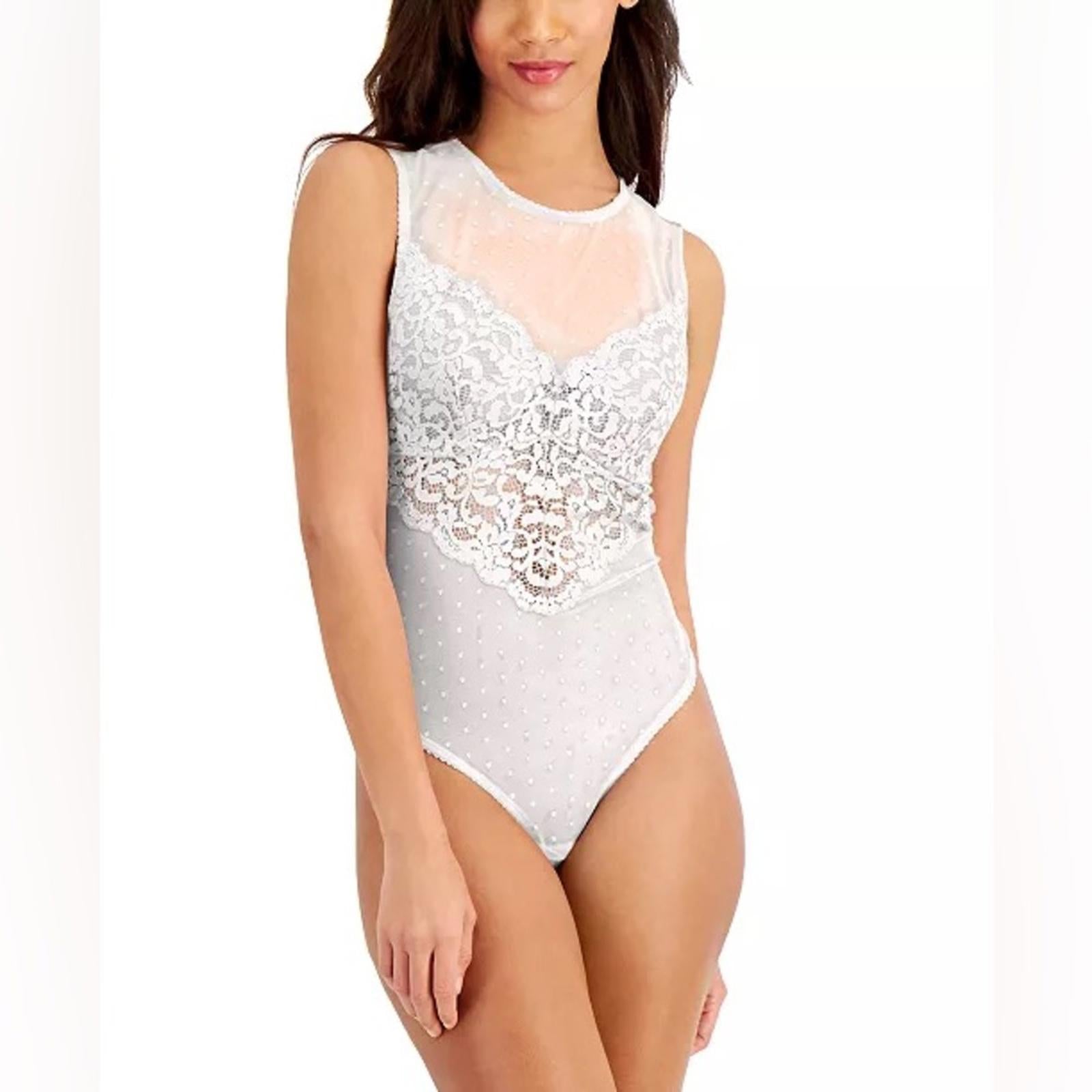 INC Cupped Swiss Dot Thong Bodysuit in Washed White, Size XL, New w/Tag