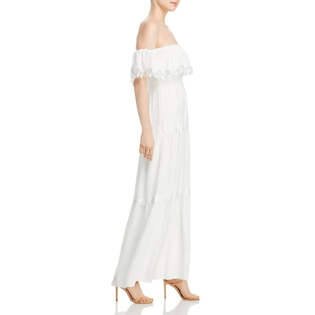 Aqua Off the Shoulder Long Evening Dress in Off-White, Size 10 New w/Tag $348