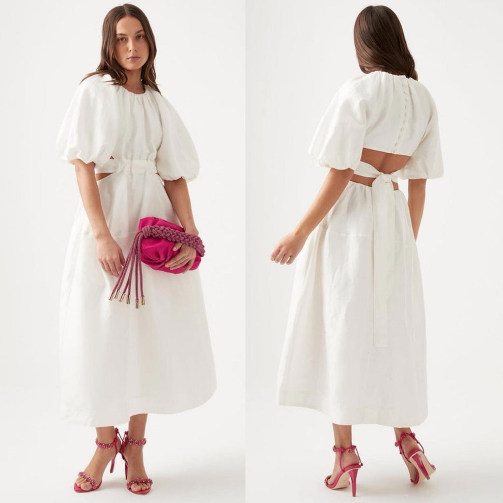 New AJE Mimosa Cut-Out Midi Dress in White, Size AU6 US2 New w/o Tag
