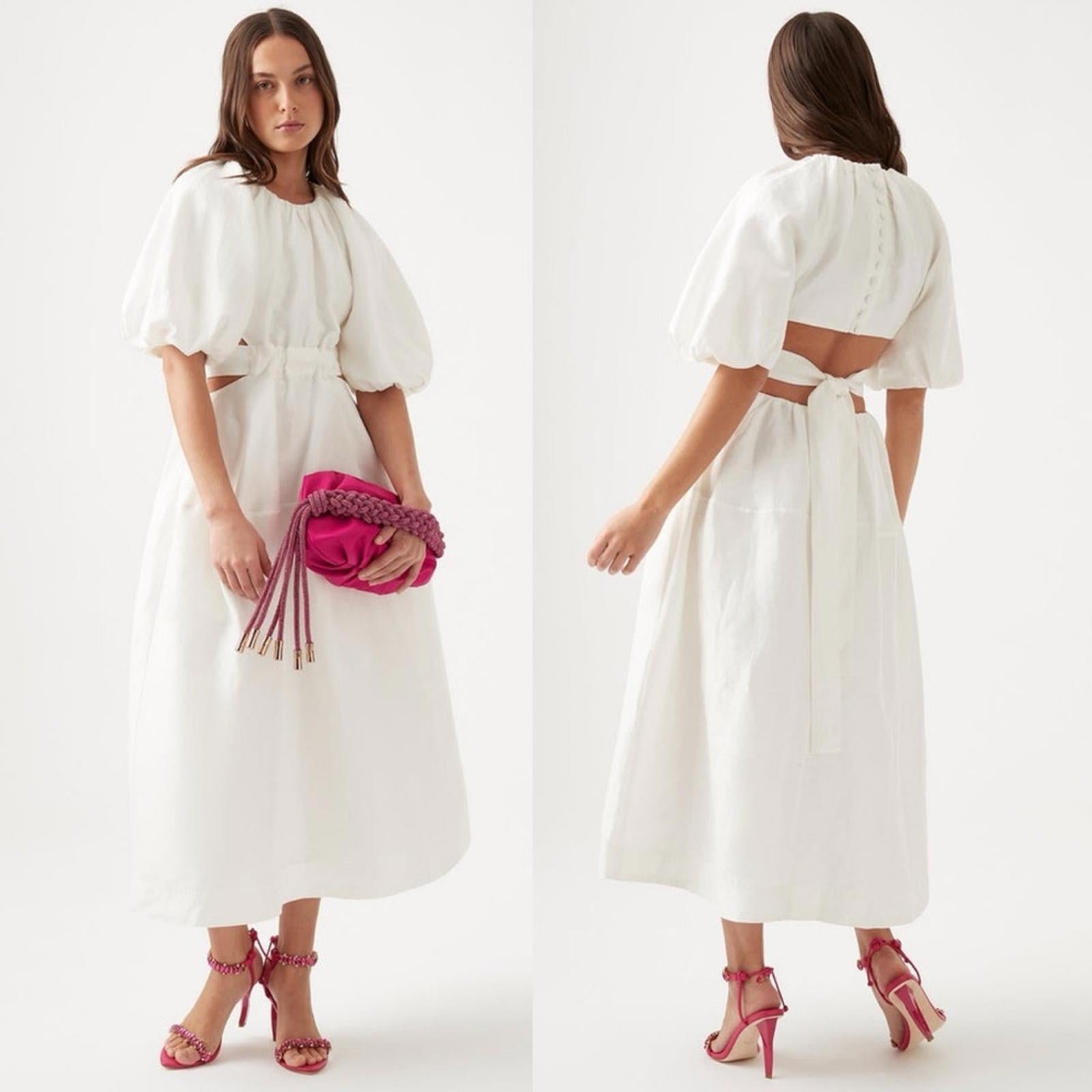 New AJE Mimosa Cut-Out Midi Dress in White, Size AU6 US2 New w/o Tag