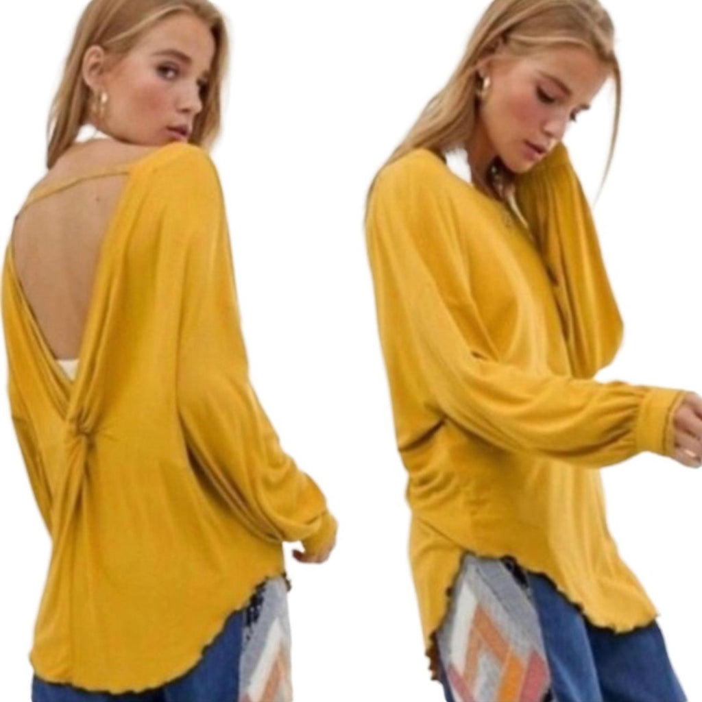Free People Shimmy Shake Open Twist Back Top/ Sweater in Gold, Size S New w/Tag