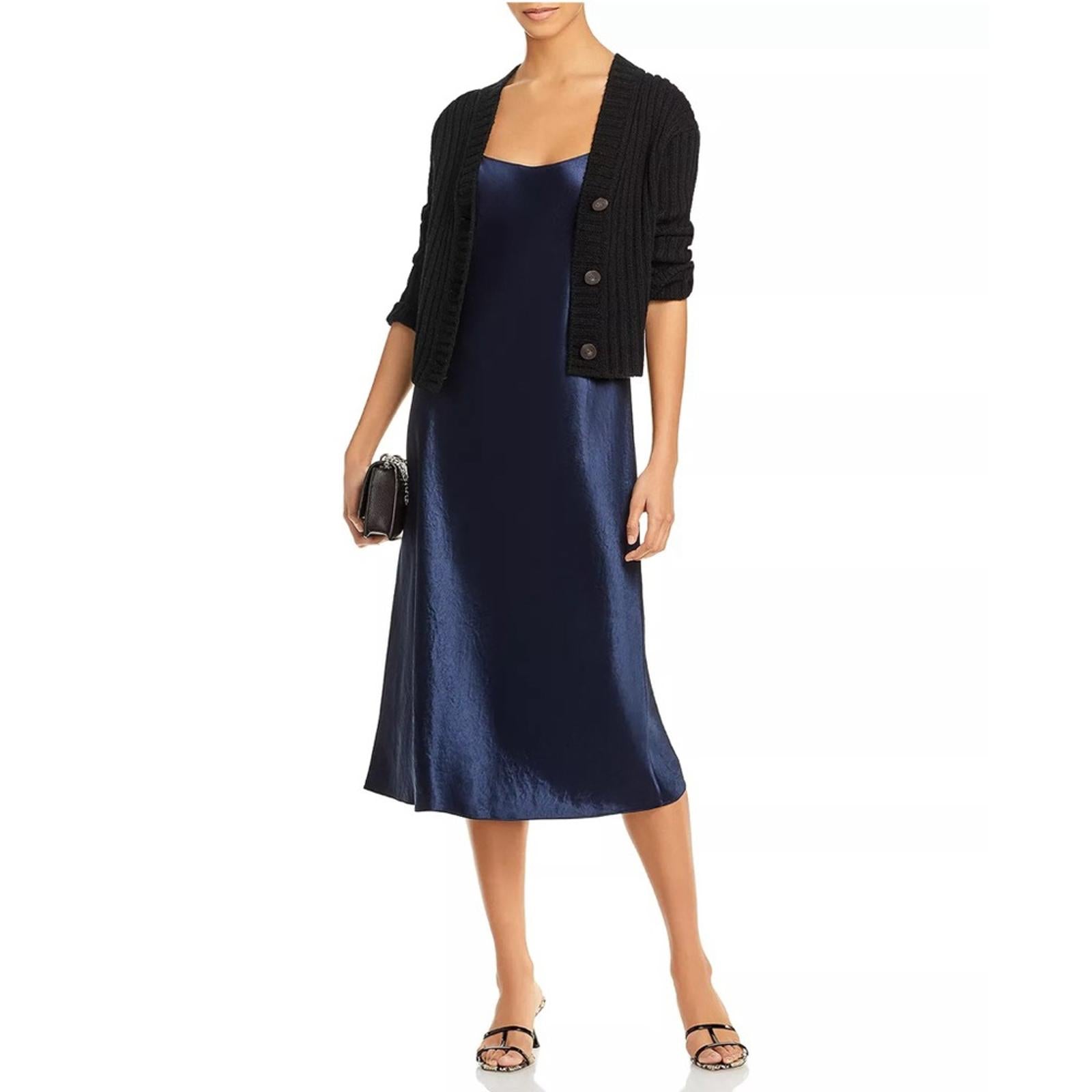 VINCE Satin Slip Dress in Coastal Blue, Size M New w/Tag Retail $325