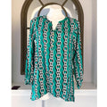 IMAN Popover High Low Chain Print Long Sleeve Blouse, Green Size S New w/Tag