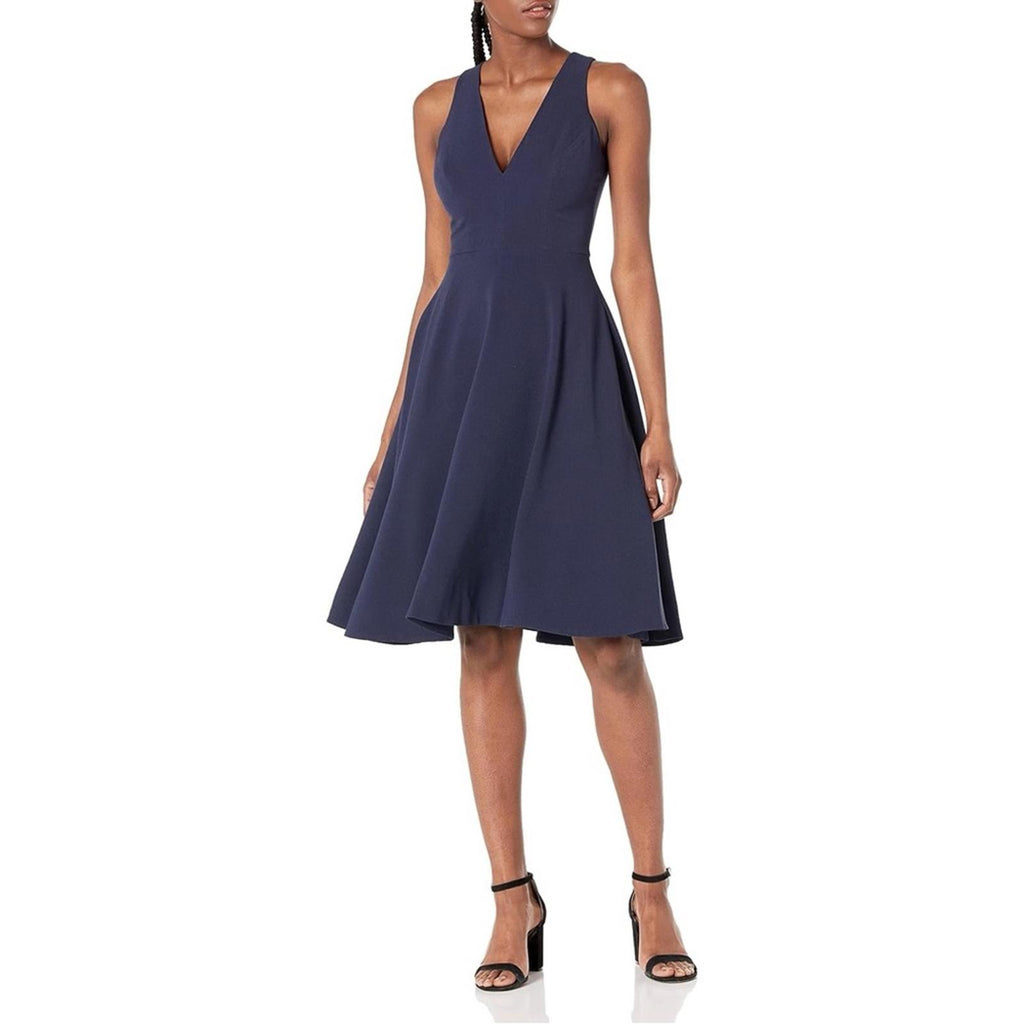 NEW Dress the Population Catalina Plunging V-Neck Dress, Midnight Blue Size L