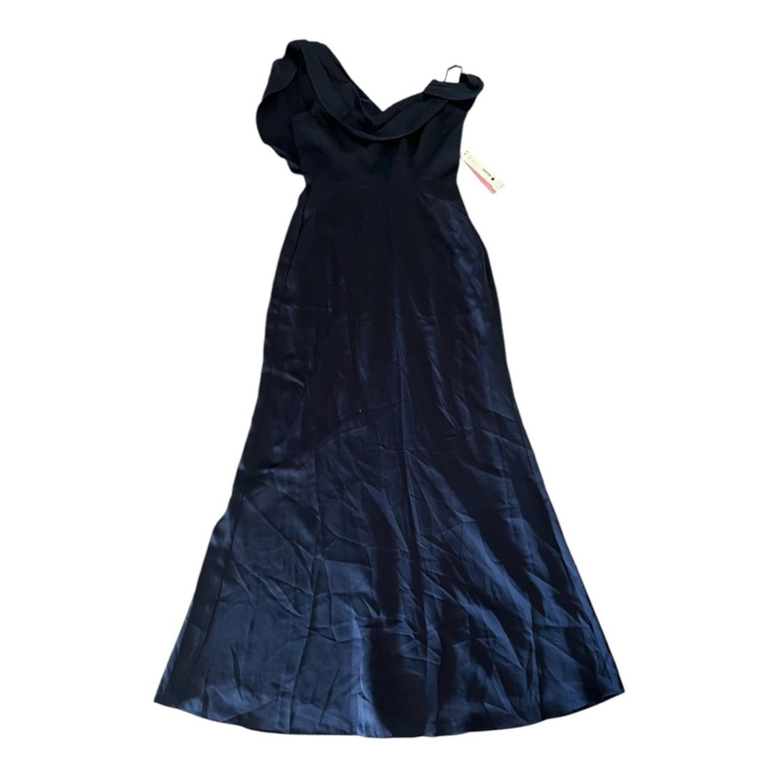 Aqua Asymmetrical Neckline Full-Length Evening Gown in Dark Navy Size 2 NWT $368