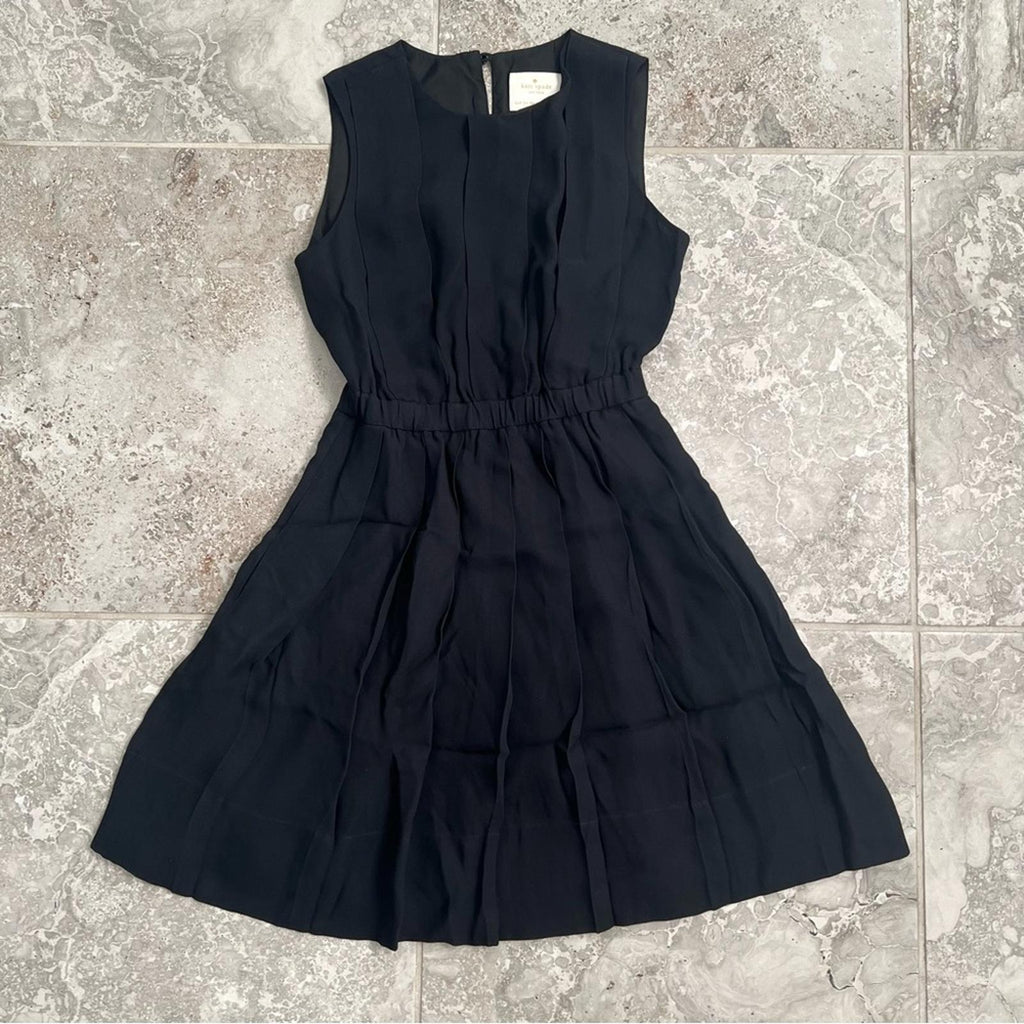 Kate Spade Fit & Flare Pleated Black Dress, Size 0
