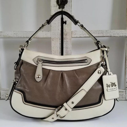 COACH Limited Edition Madison Spectator Cream/Taupe Hobo in Grey/White Bag