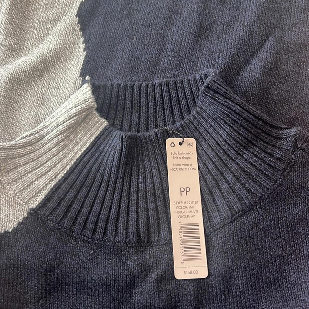 NIC+ZOE Petite Glowing Embers Sweater, Indigo Multi Size PP/PXS New w/Tag $158