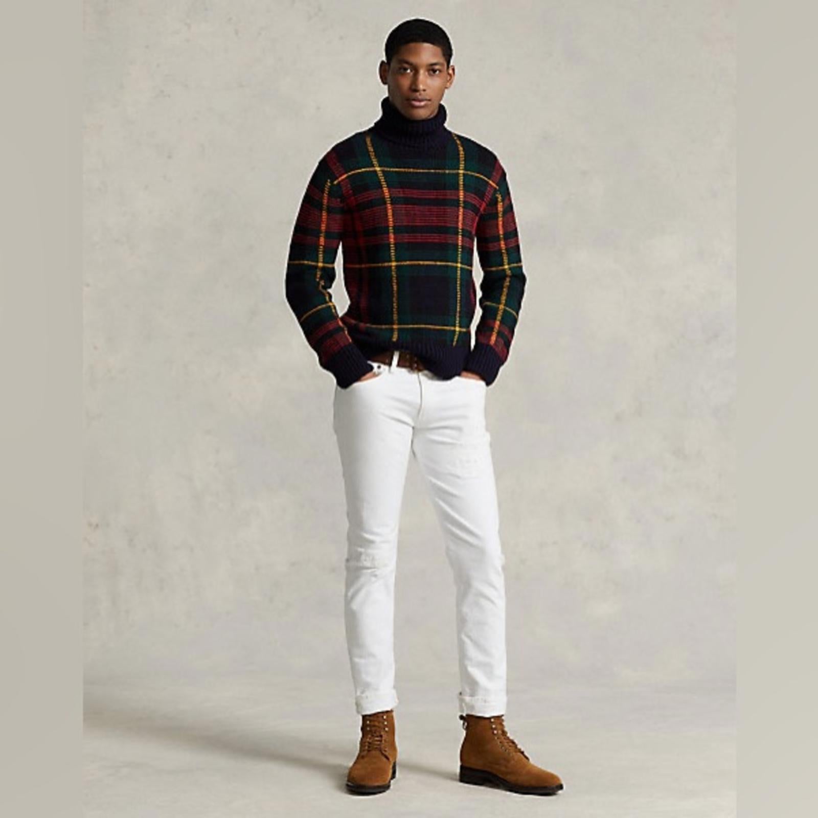 NWT Polo Ralph Lauren Checked Wool Rollneck Sweater, Size XS New w/Tag $998