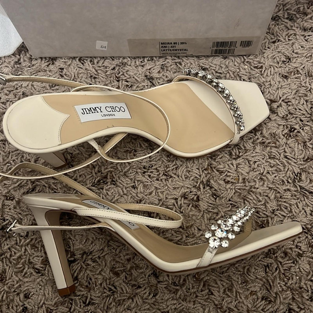 Jimmy Choo Meira 85 Embellished High Heel Sandals, Size 39.5 NEW in Box