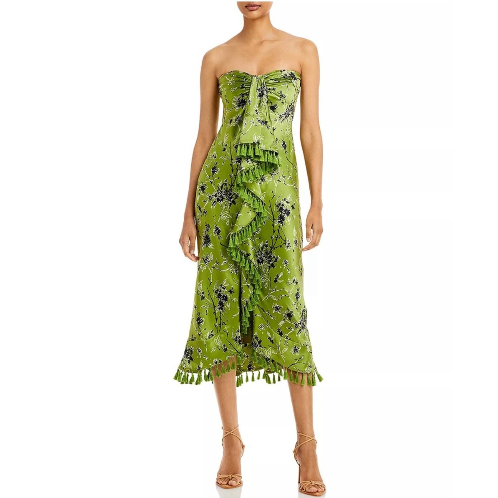 Cinq à Sept Elise Silk Strapless Wildflower Ruffle Tassel Dress, NWT, Size 0
