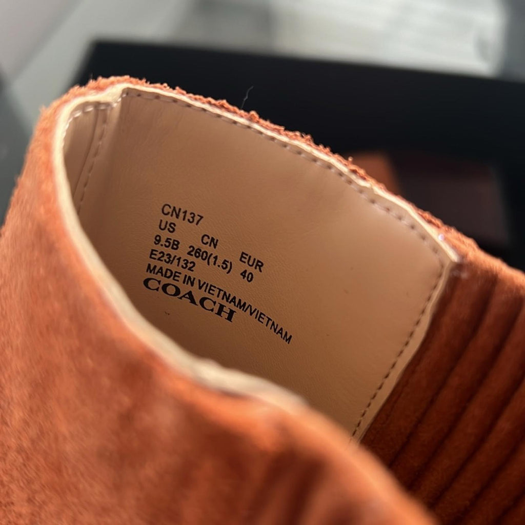COACH Prestyn Ankle Booties Burnished Amber, Leather Suede Size 9 NEW in Box!
