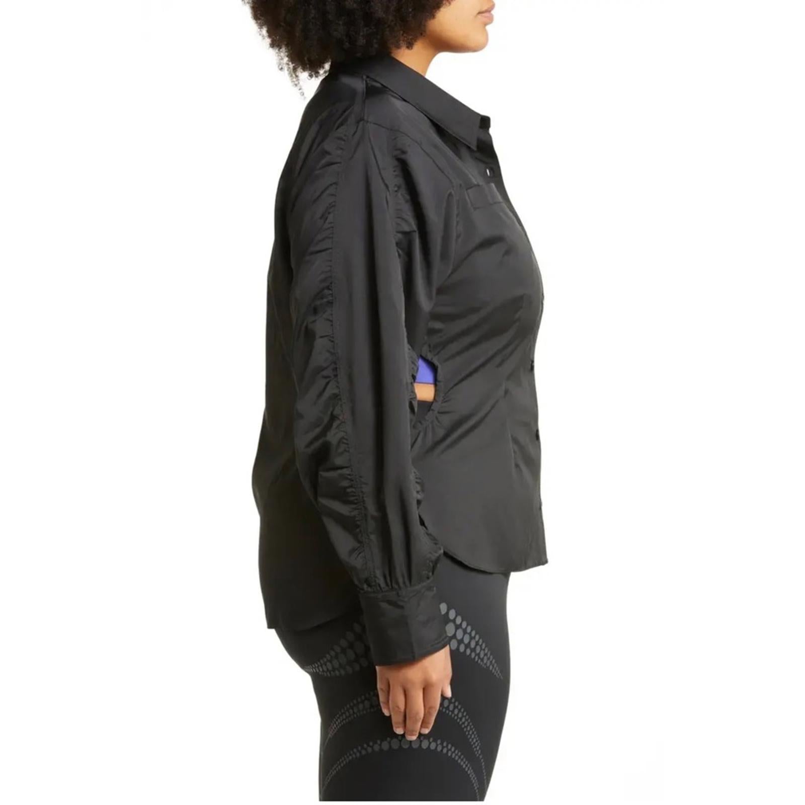 Reebok x Cardi B. Ruched-Sleeve Active Shirt in Black, Plus Size 2X New w/Tag