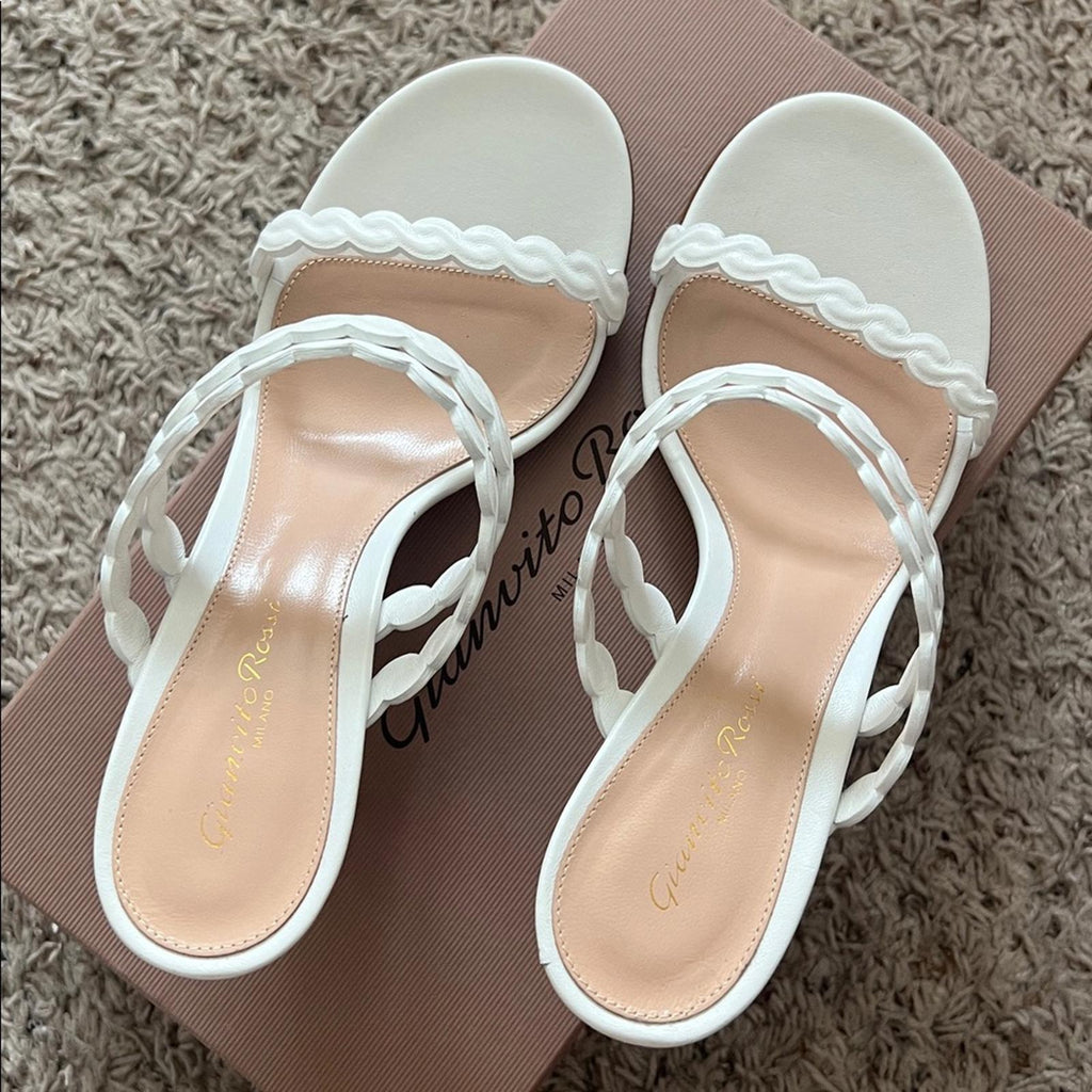 Gianvito Rossi 70 Leather Sandals in White, Size 37.5, New in Box w/DustBag