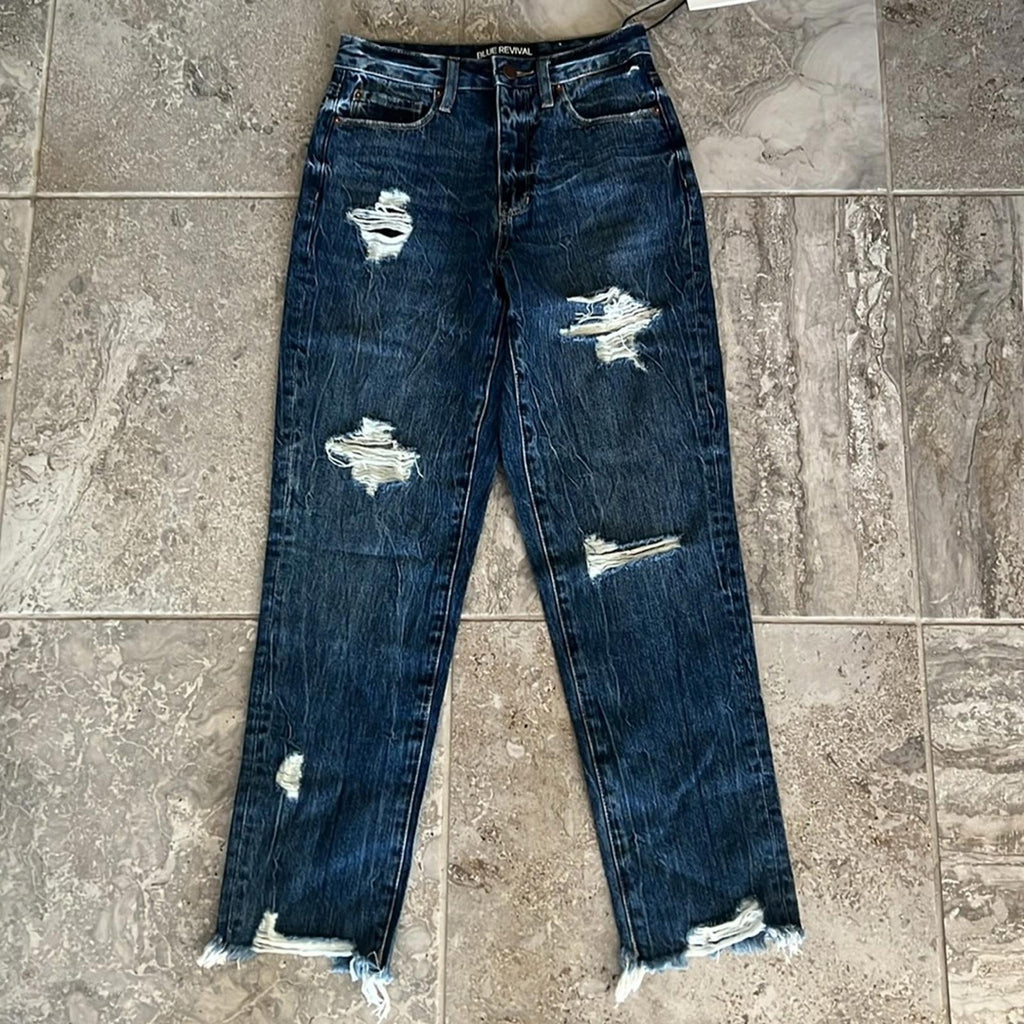 Blue Revival Boyfriend Distressed Jeans in Blue/Monaco Size 24 New w/Tag $139