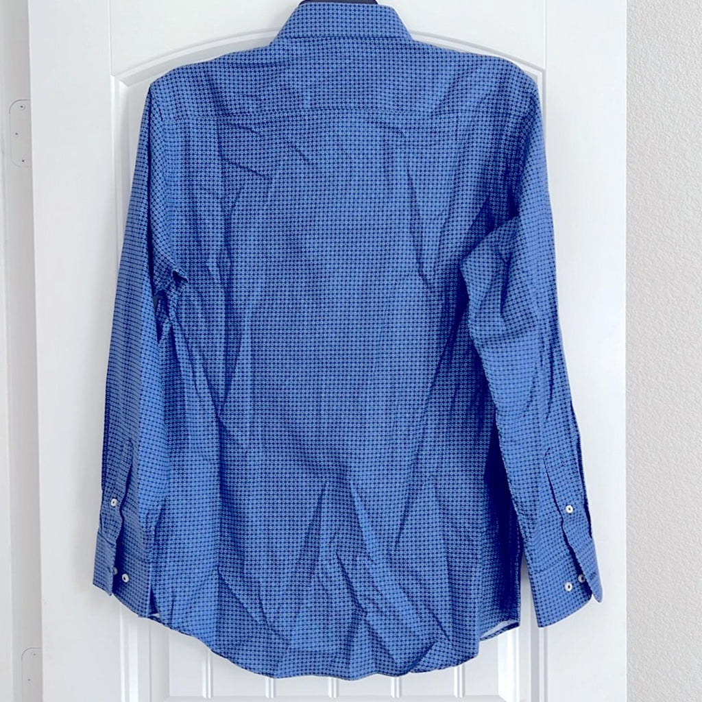 NEW David Donahue Geometric Floral Print Dress Shirt in Navy, Size 17 (34/35)