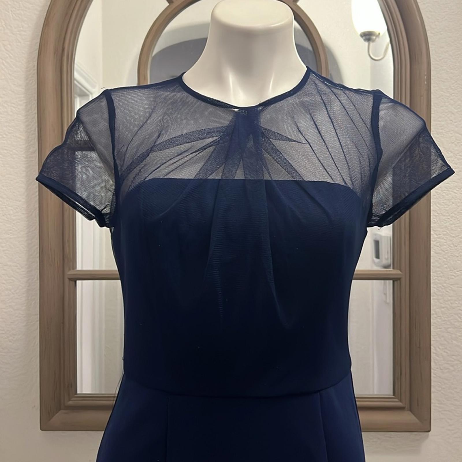JS Collection Short Sleeve Illusion Cocktail Sheath Dress Navy Size 2 NWT $178