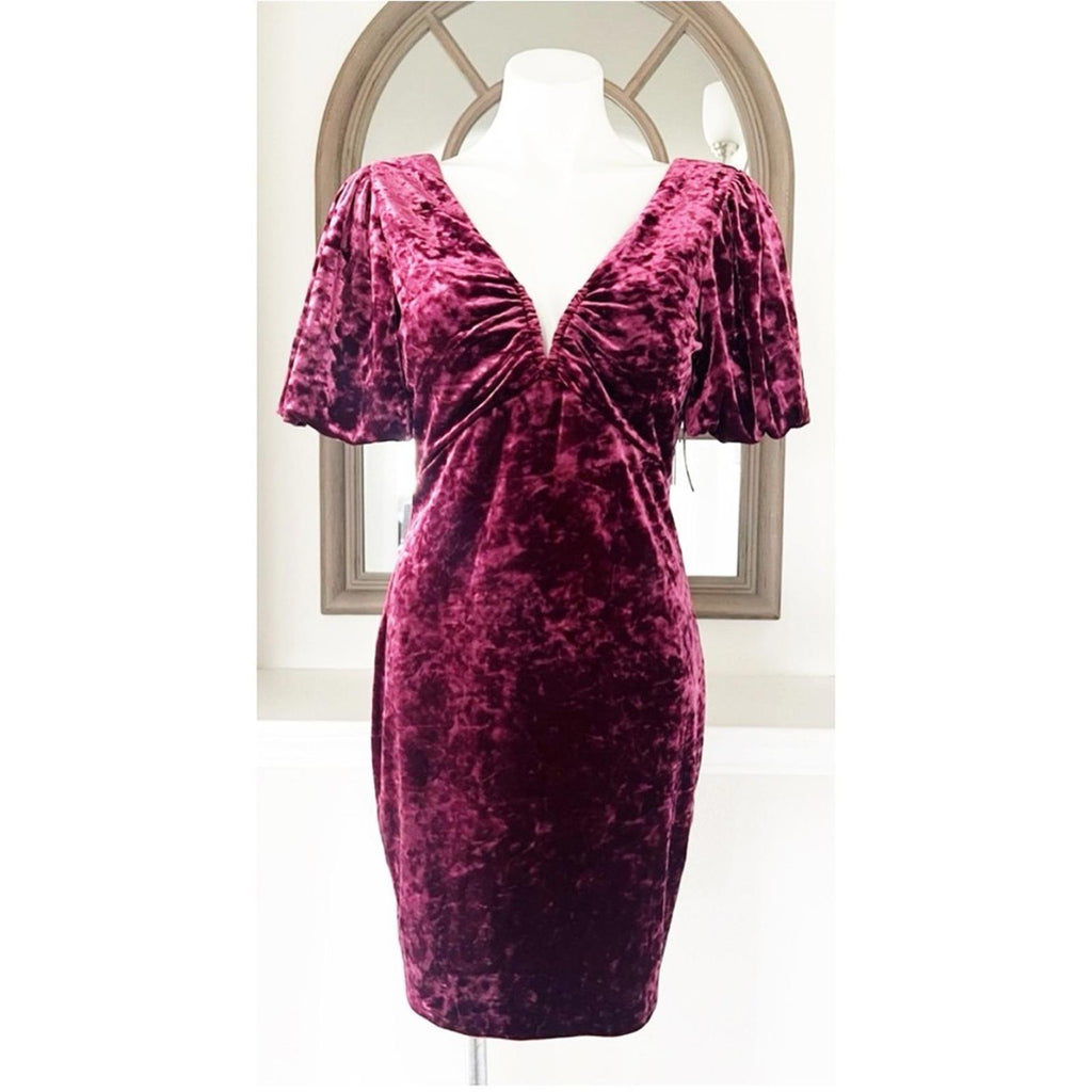 Guess Textured Bodycon Crushed Velvet Mini Dress in Wine Size 10 New