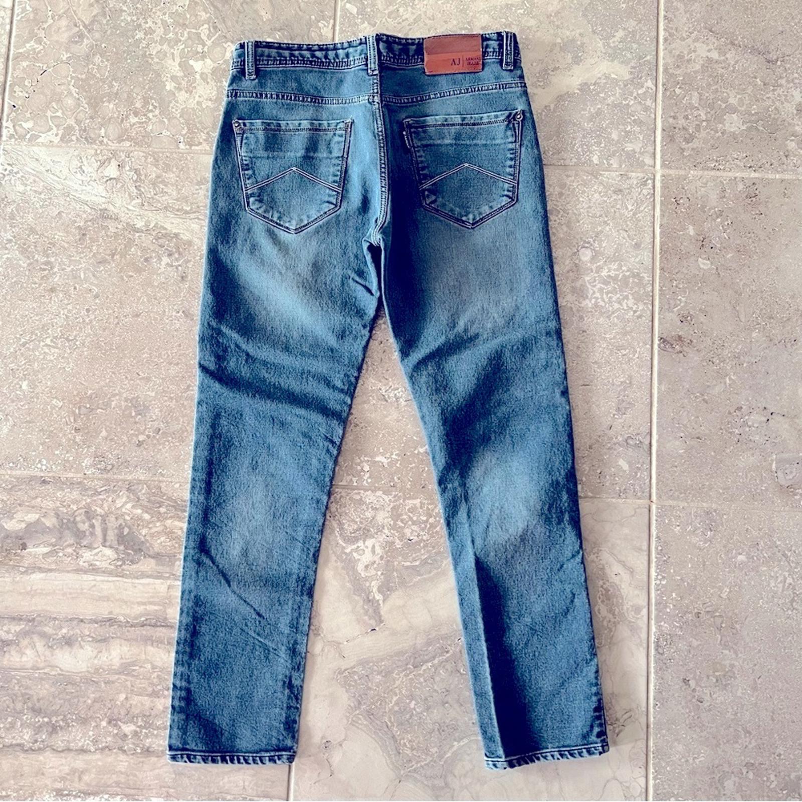Emporio Armani Blue Jeans w/Leather Patch, Size 32