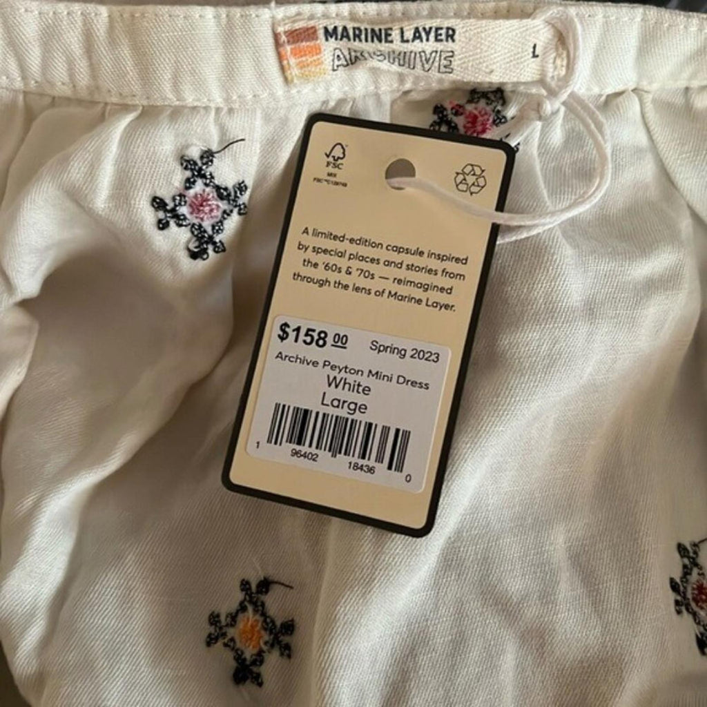 Marine Layer Tiered Boho Embroidered Dress, Linen Blend Size L New w/Tag $158