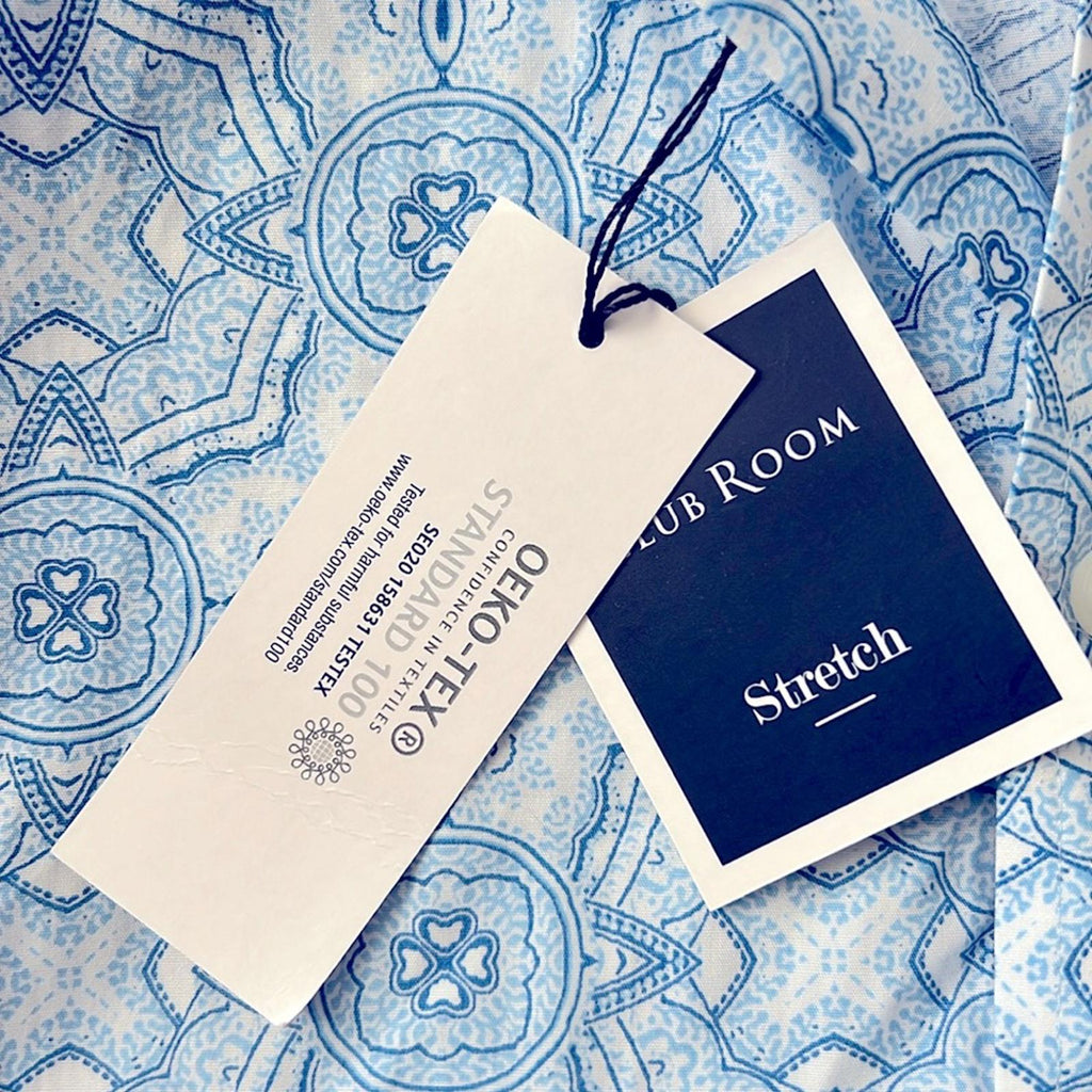 Club Room Stretch Medallion Print Button Up Dress Shirt in Blue Size M New w/Tag