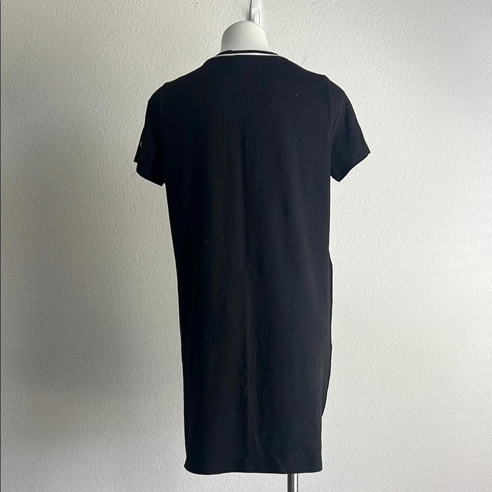 Michael Kors Black Short Sleeve T-Shirt Dress w Tuxedo Stripe, EXCELLENT, Size L