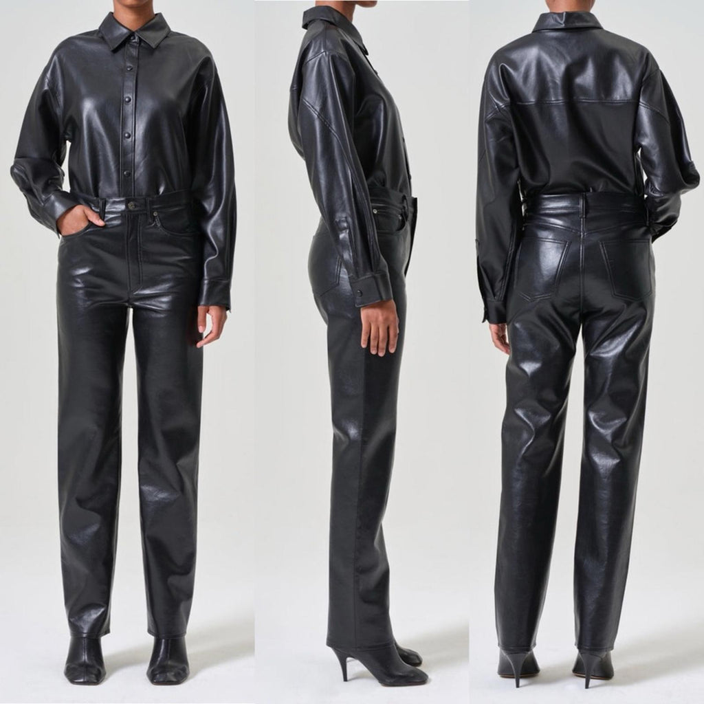 AGOLDE Recycled Leather Fitted 90's Pinch Waist Pants in Black, New w/Tag $348