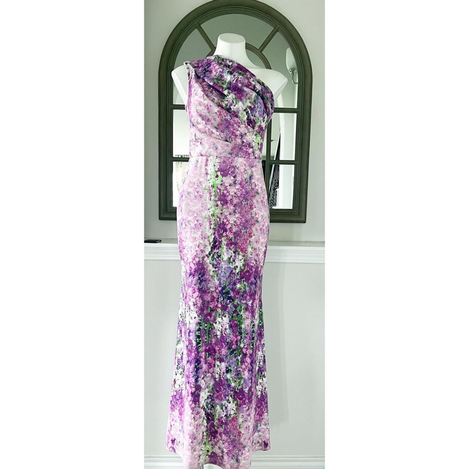 BADGLEY MISCHKA One-Shoulder Purple Orchid Gown, Size 4 Retail $990