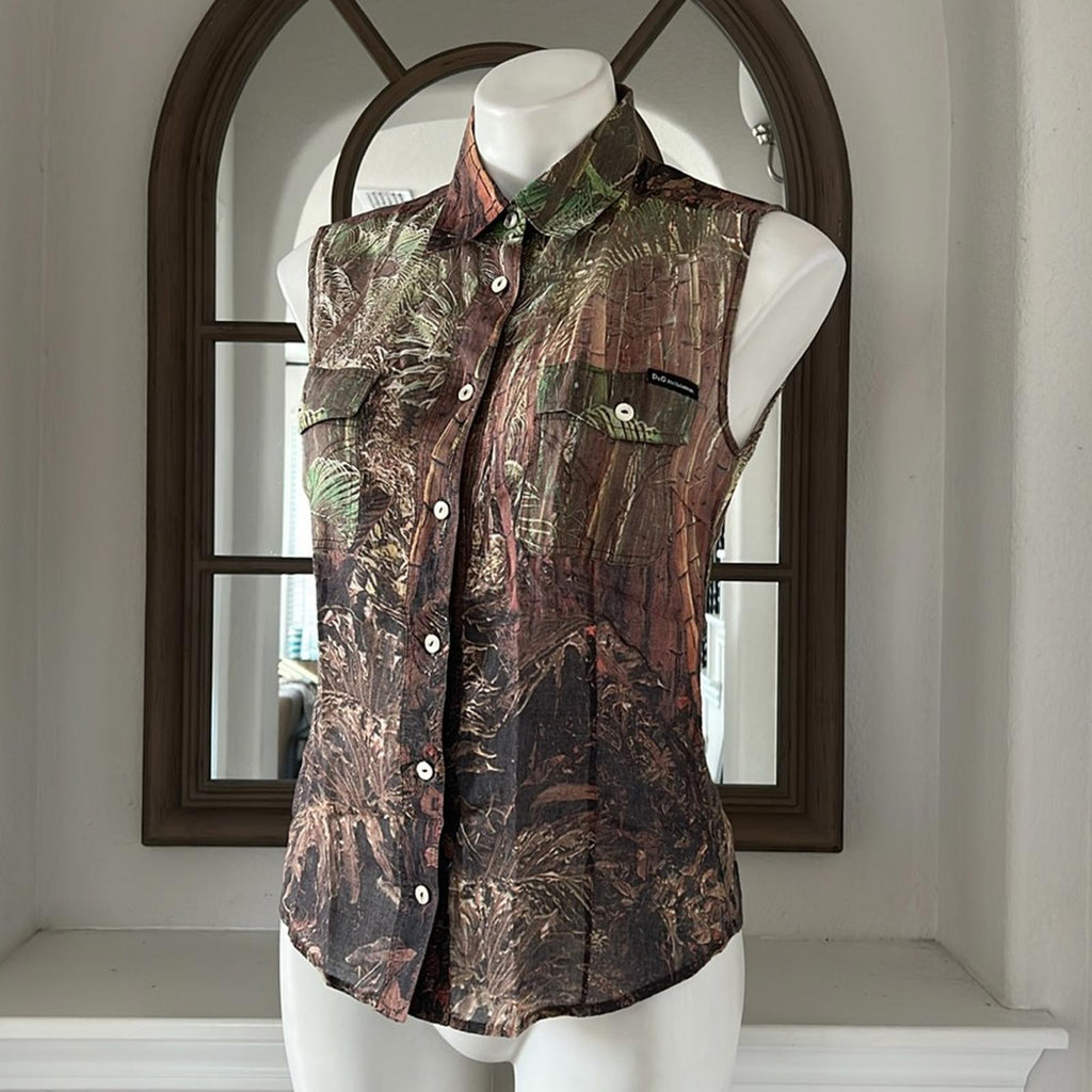 Dolce & Gabbana Camouflage Printed Sleeveless Button Up Blouse Size M EXCELLENT