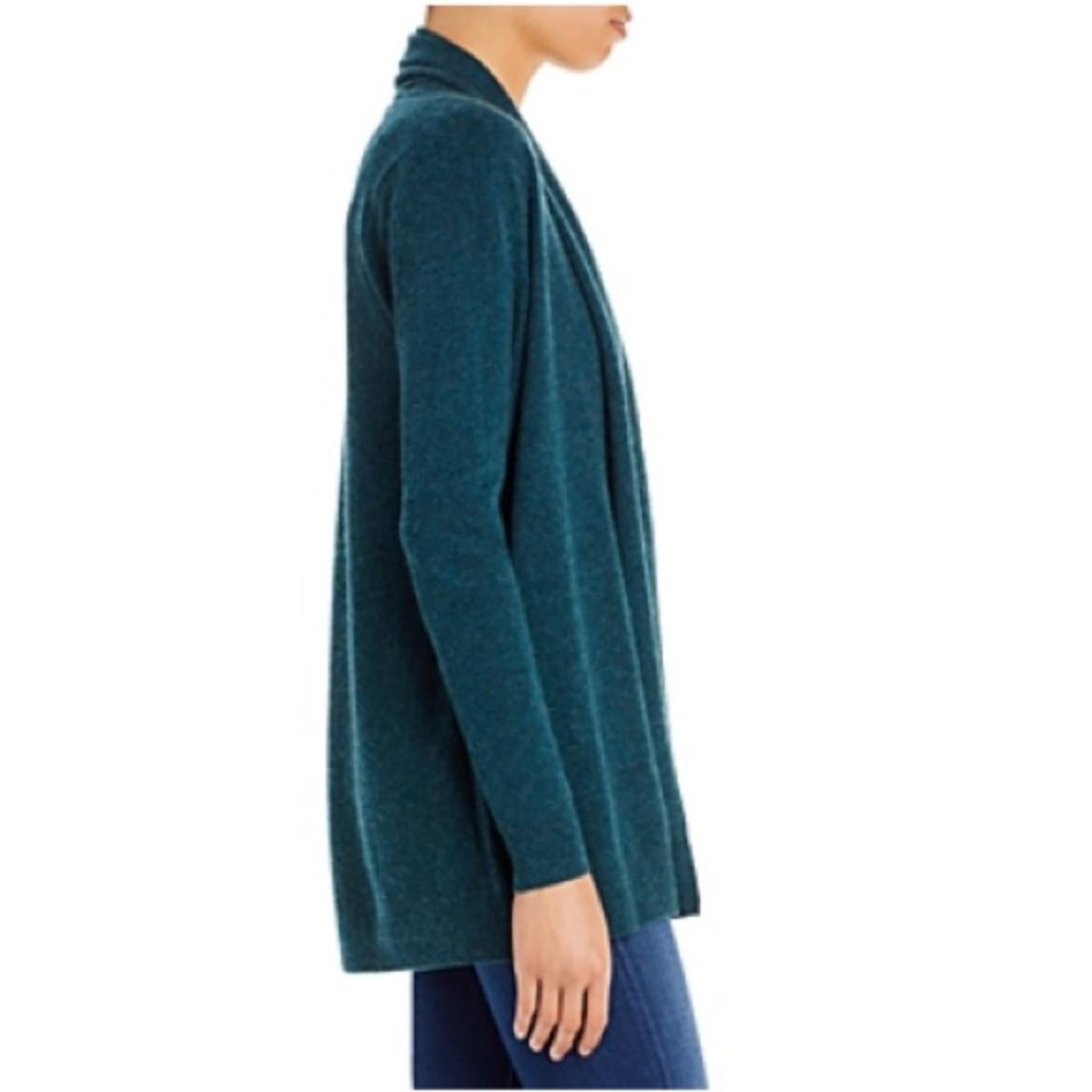 C by Bloomingdale's Cashmere Open-Front Cardigan in Heather Spruce, Size S NWT