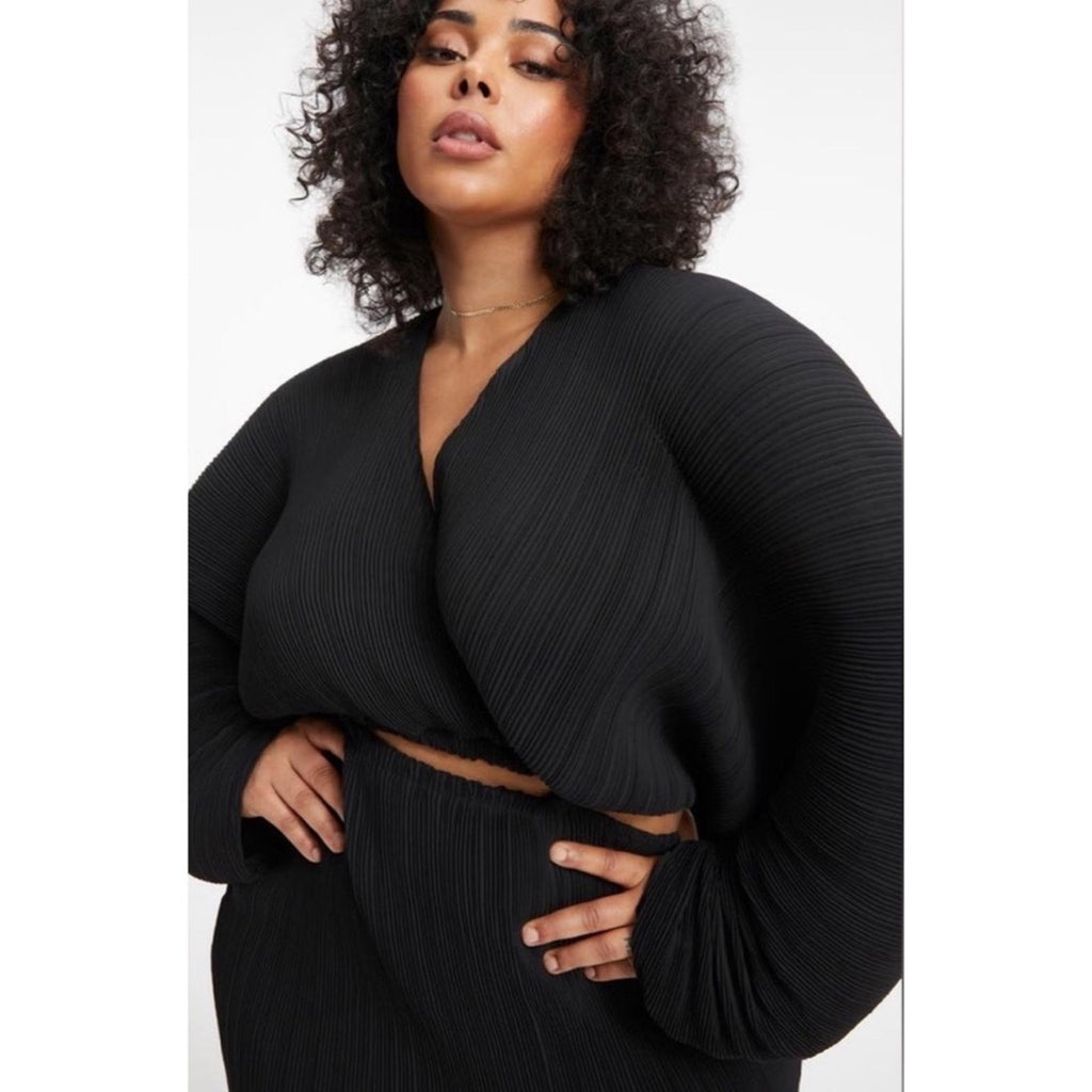 Good American Plissé Sculpted Long Sleeve Cutout Black Mini Dress, NWT, Size 3/4