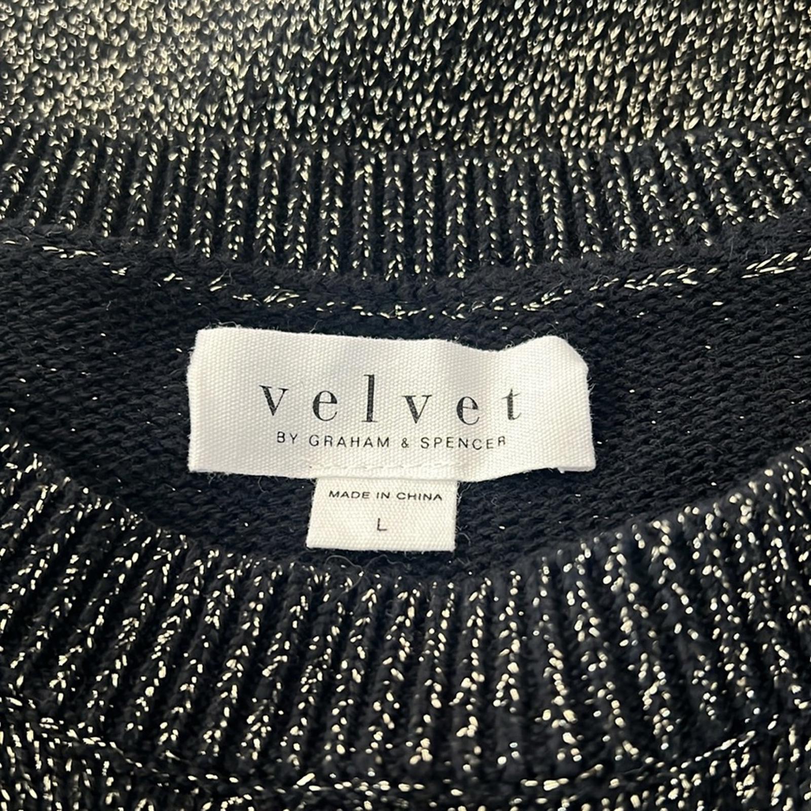 Velvet by Graham & Spencer Hallie Metallic Crewneck Sweater, Black/Gold L NWT