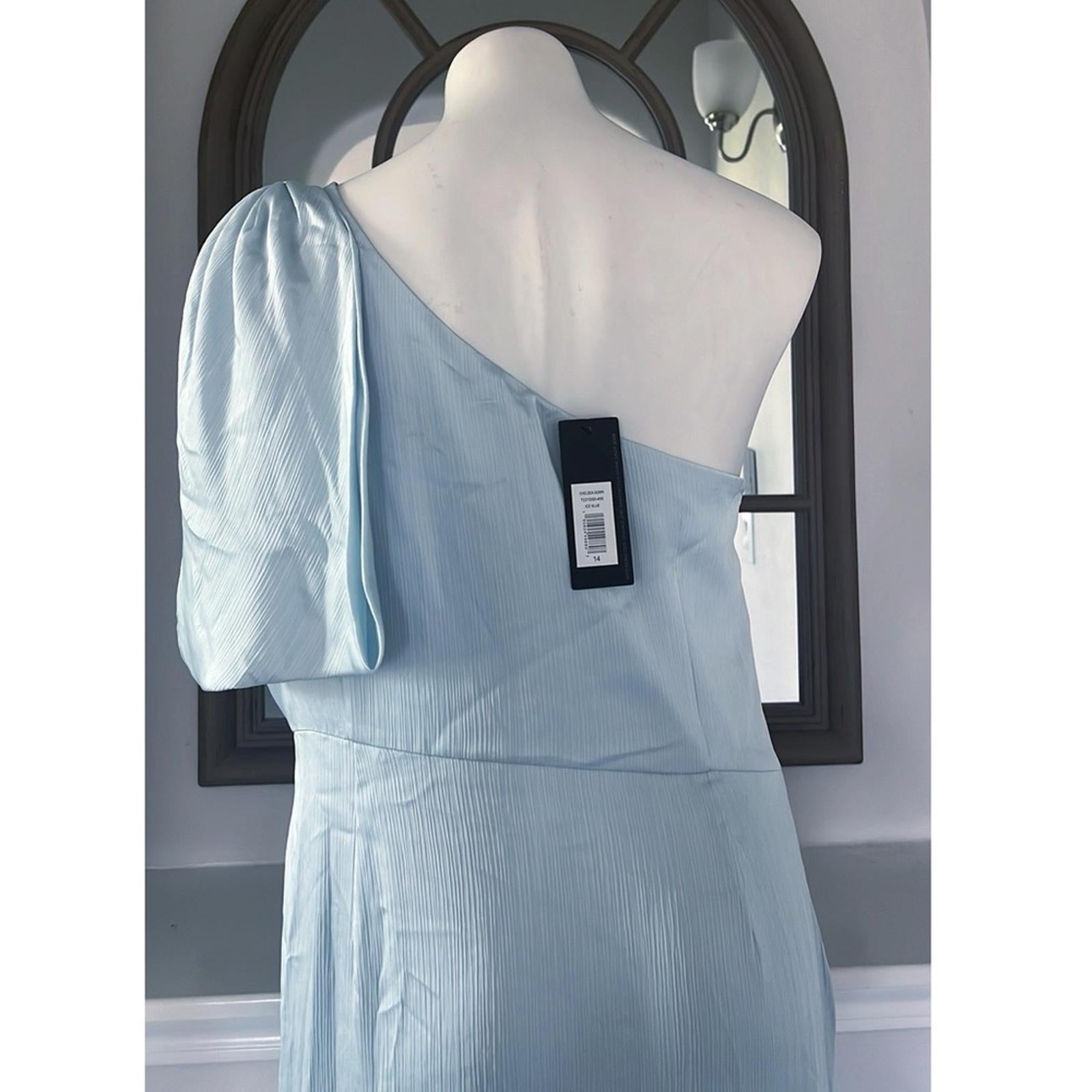 Sachin & Babi Chelsea Gown in Ice Blue, One-Shoulder Dress Size 14 New $285
