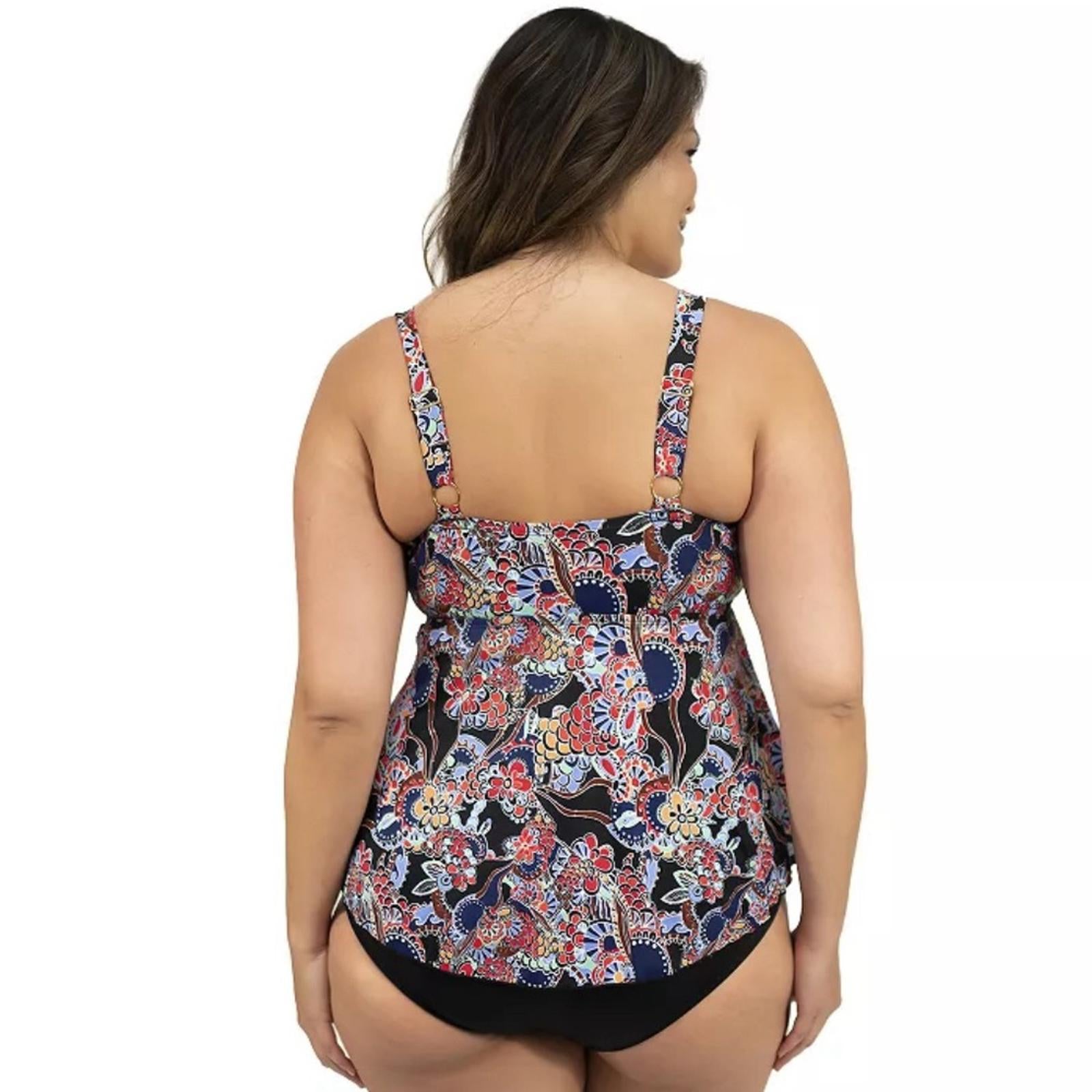 A Shore Fit Bliss V-Hem Bandeau Swim Top, D & E-Cup Fit, Size 24W New w/Tag