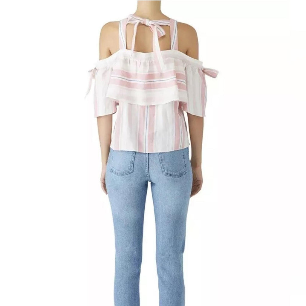 Parker 100% Linen Striped Scotlyn Off-the-Shoulder Top, Pink/White Size S Retail