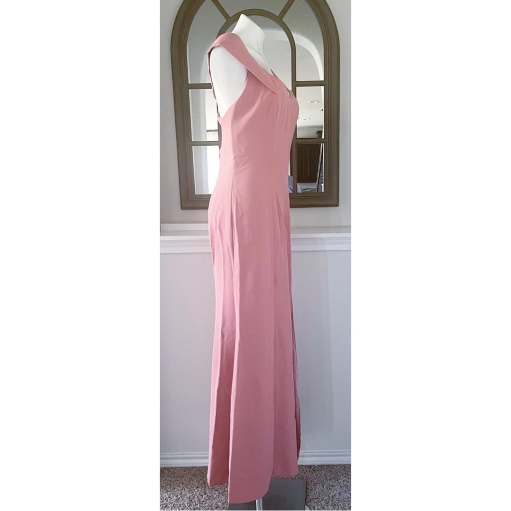 Dessy Collection Crepe Off-Shoulder Dress, Desert Rose, Size 8 New w/Tag $257