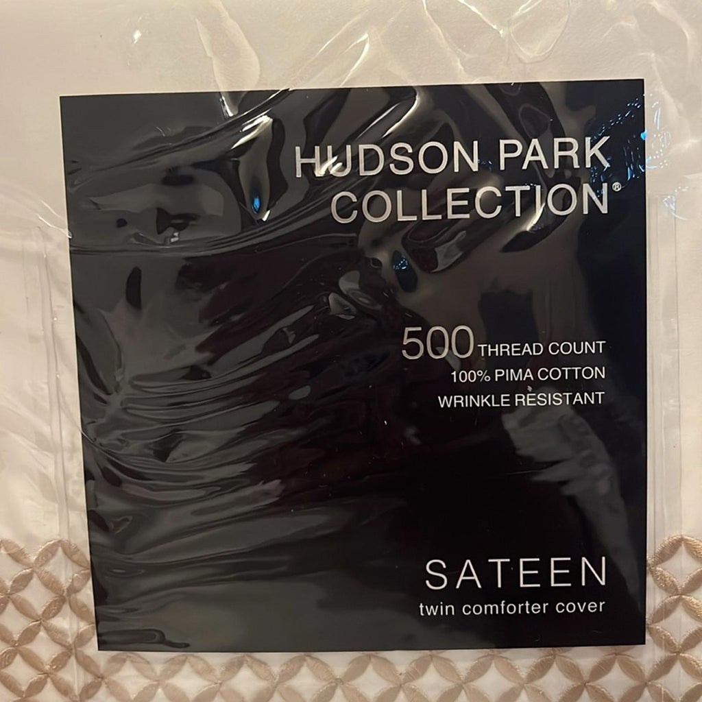 Hudson Park Collection 500TC Embroidered Geo Duvet Cover, Pima Cotton NWT $340