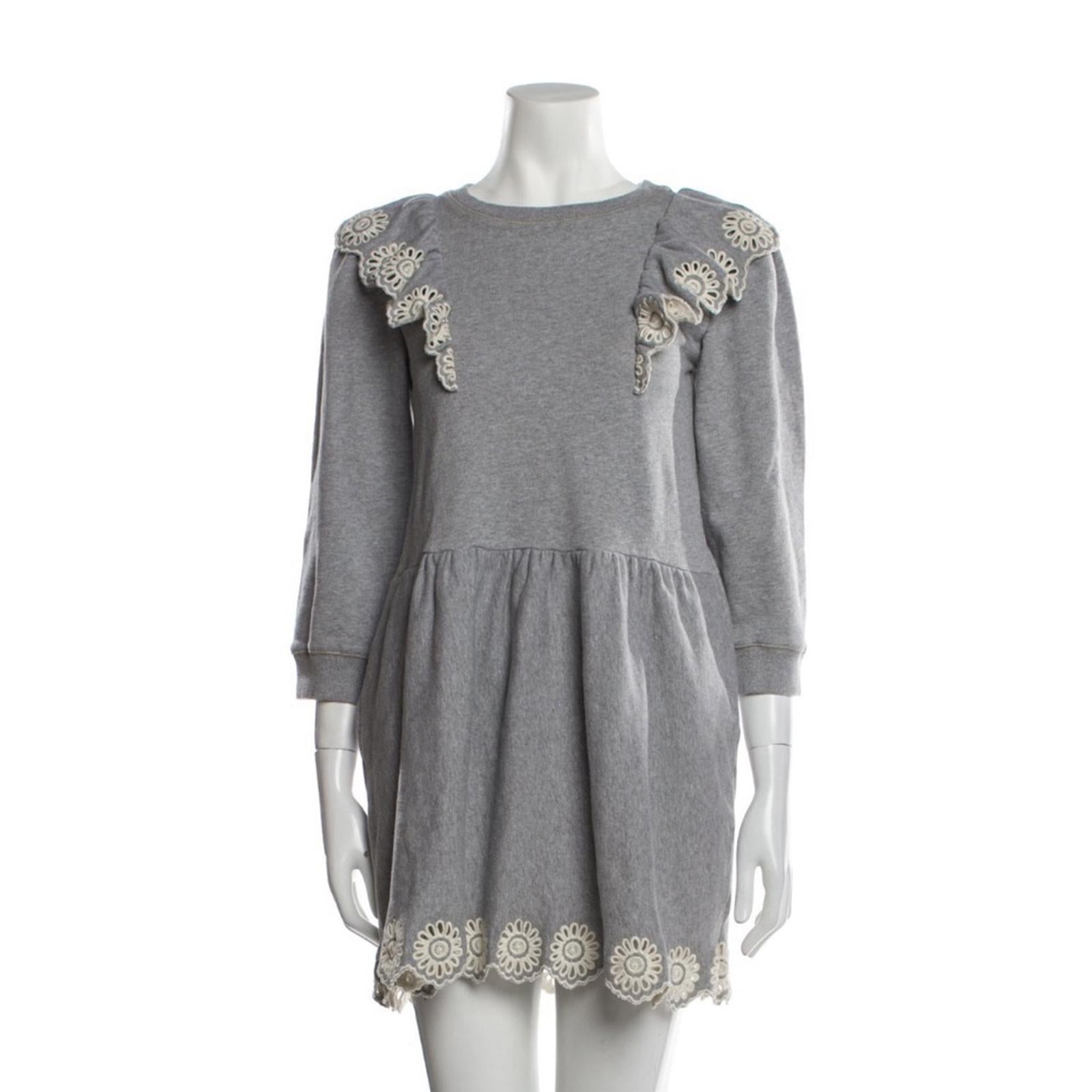 SEA Blaine Openwork Embroidery Adorned Long Sleeve Combo Dress, Grey Size 12Y