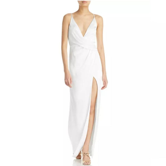Aidan by Aidan Mattox V-Neck Draped Column Gown in Ivory Size 8 New w/Tag $195