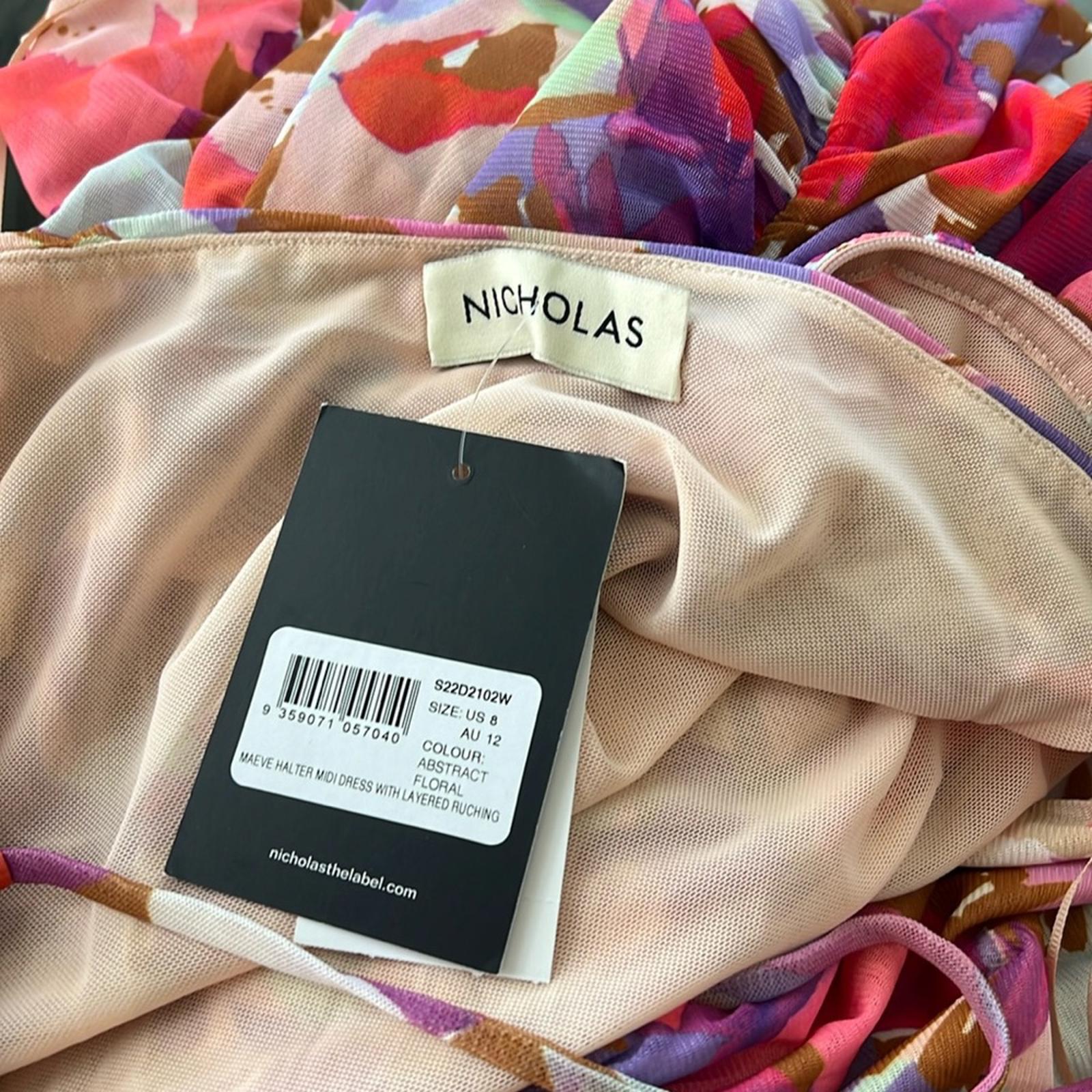 Nicholas x Revolve Maeve Ruched Halter Midi Dress, Size 8 New w/Tag