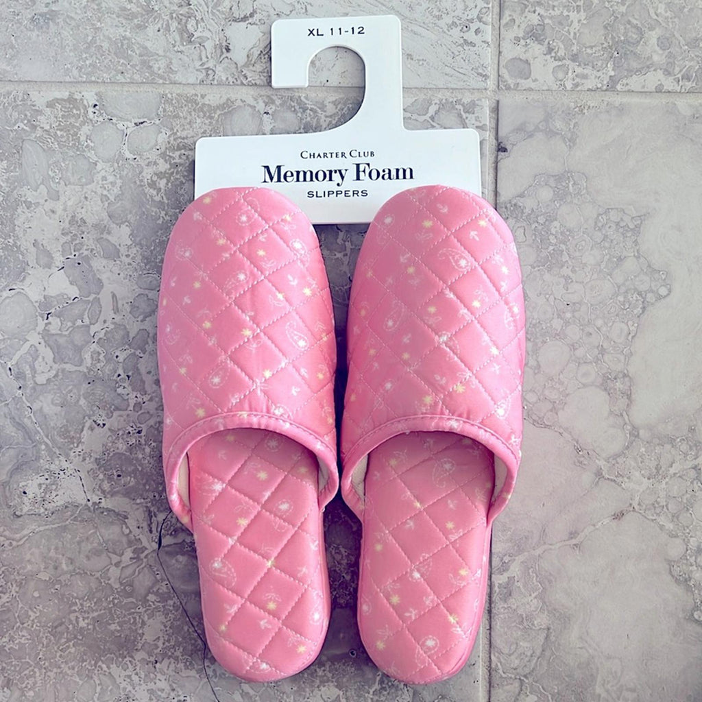 New Charter Club Quilted Paisley Floral Slippers, Pink Size XL (US 11-12) NWT