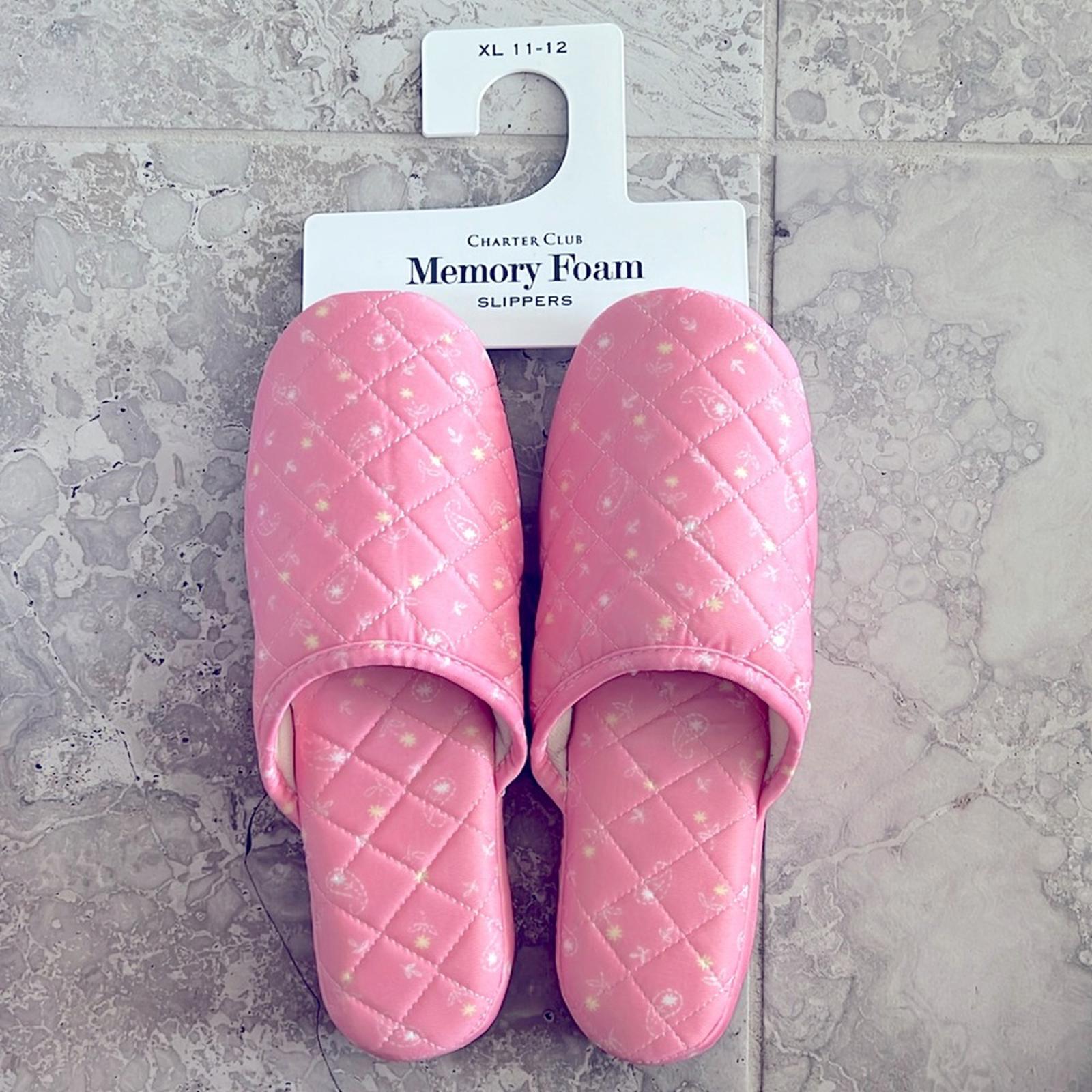 New Charter Club Quilted Paisley Floral Slippers, Pink Size XL (US 11-12) NWT