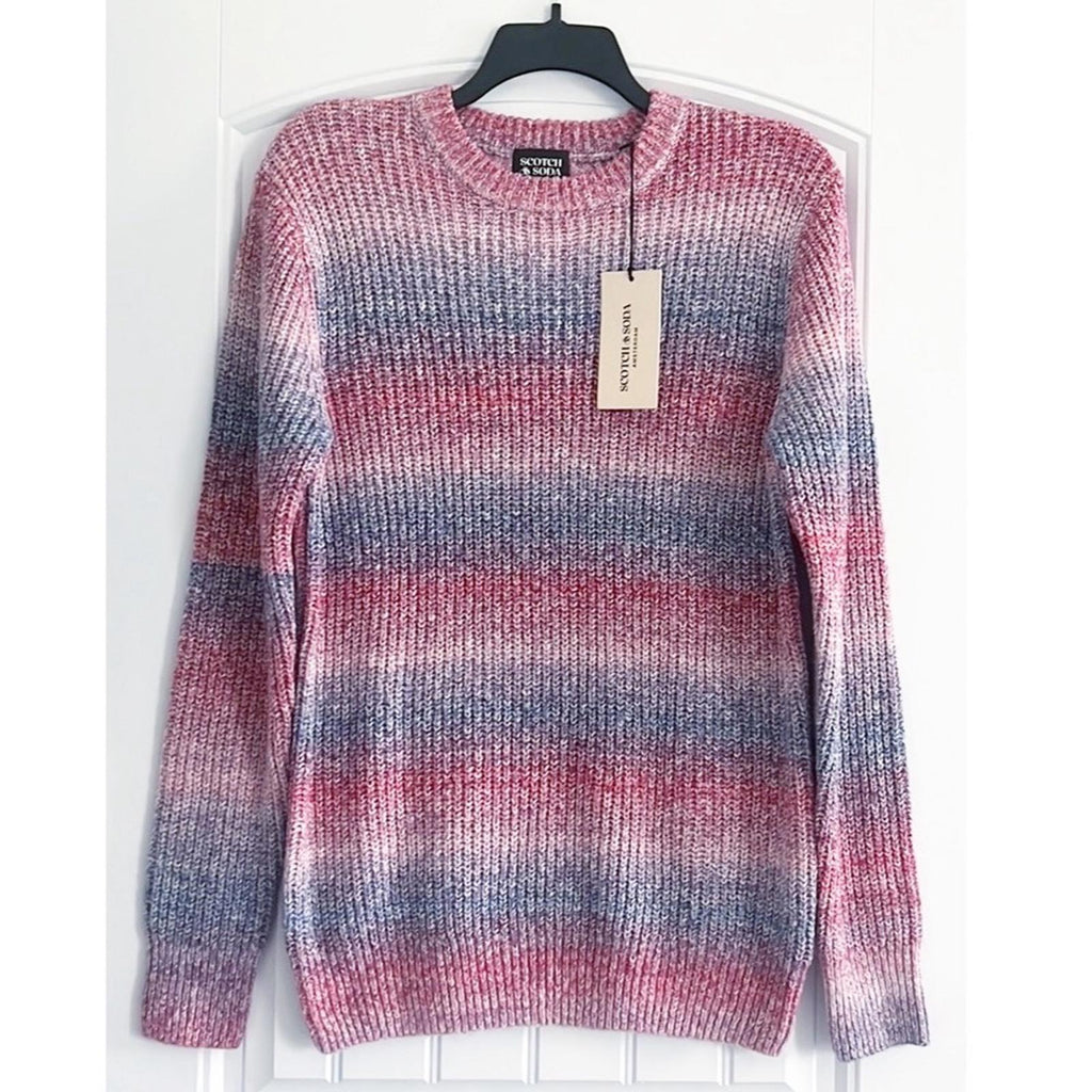 Scotch & Soda Gradient Cotton-Blend Crewneck Sweater in Blue Combo Size L NWT