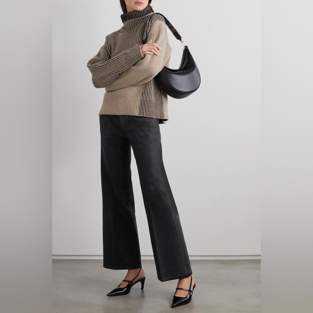 Victoria Beckham Edie Coated High-Rise Flared Jeans in Black, NWT, UK Size 26