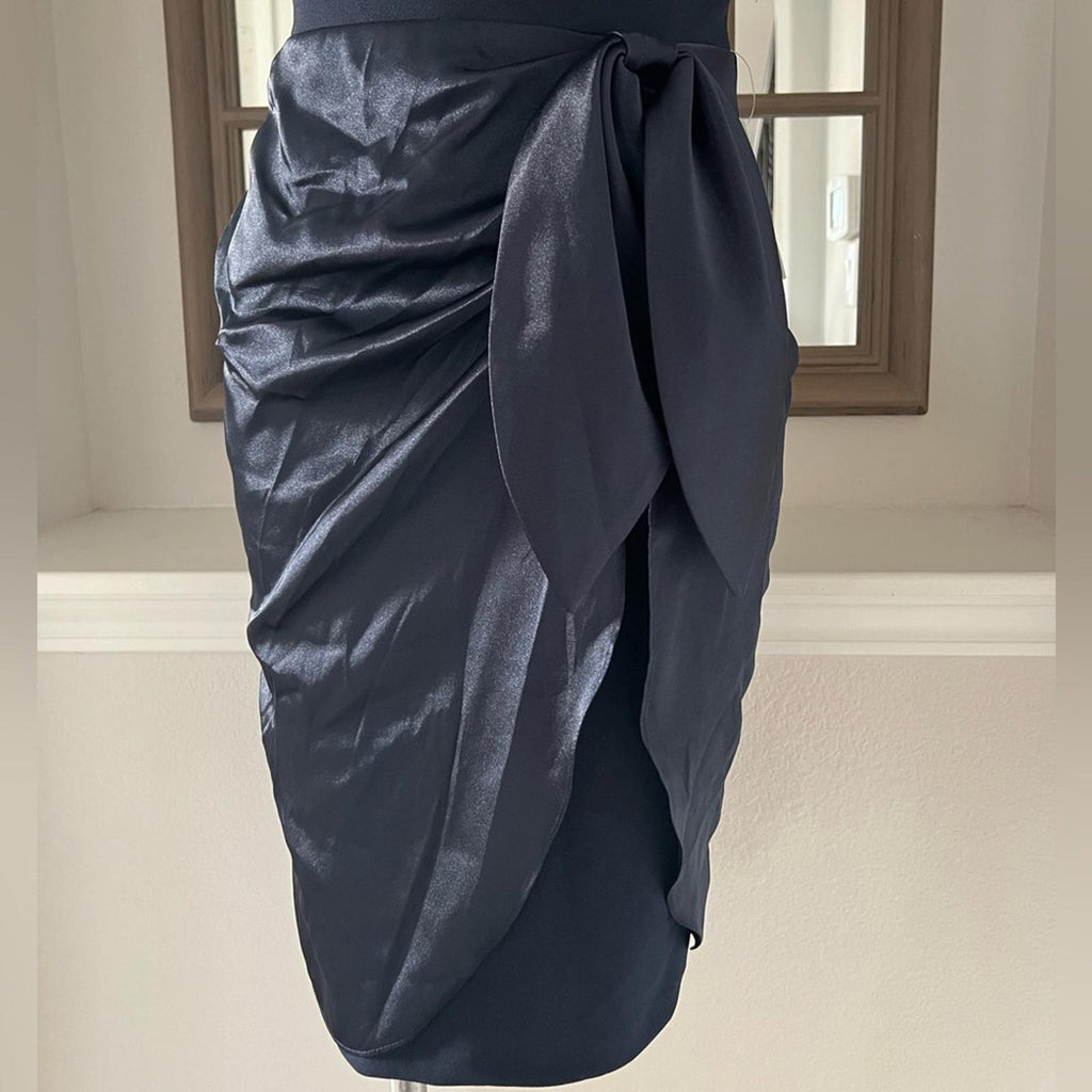 Betsy & Adam Satin Sarong Crepe Dress in Navy, Size 2 New w/Tag Retail $199